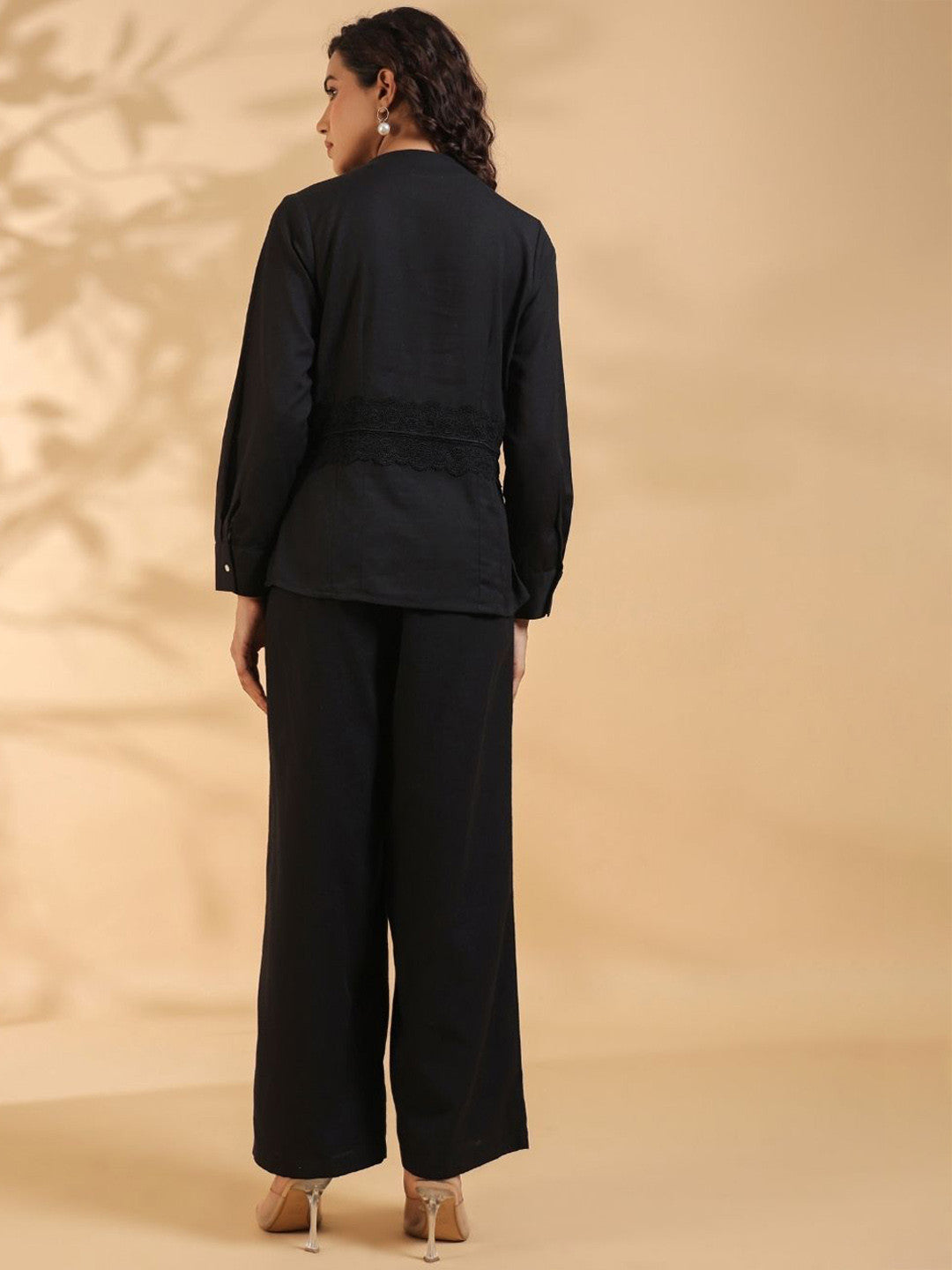 Women Black Beaded Flower Motif Co-Ords