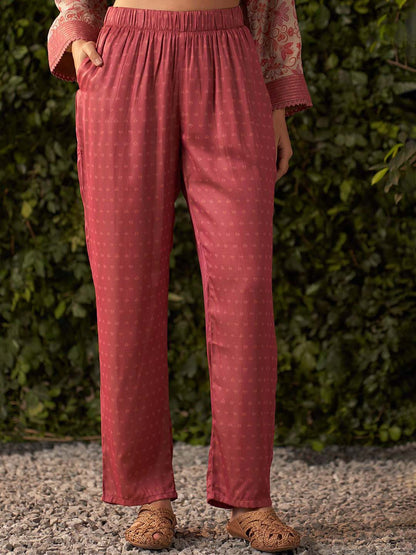 Pink Printed Satin Co-Ord Set For Women