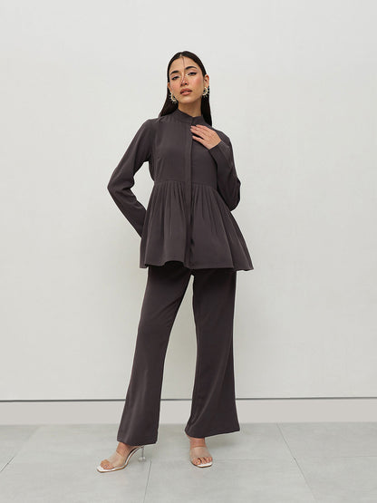 Charcoal Peplum Solid Top with Pant (Set of 2)