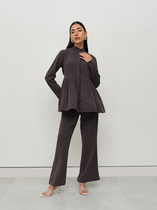 Charcoal Peplum Solid Top with Pant (Set of 2)