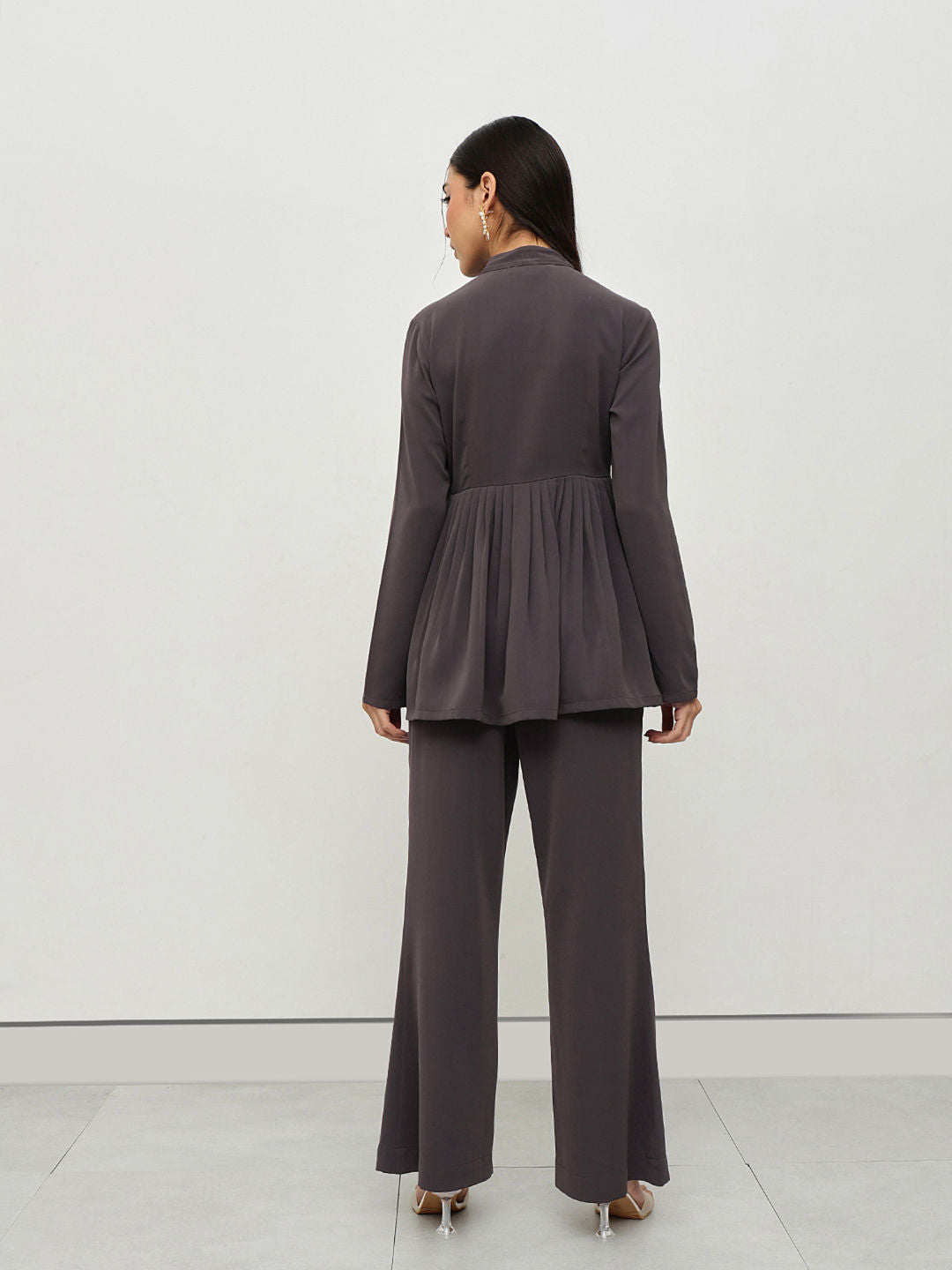 Charcoal Peplum Solid Top with Pant (Set of 2)