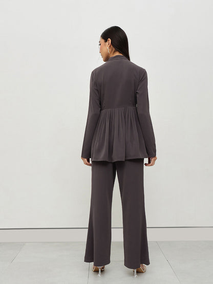 Charcoal Peplum Solid Top with Pant (Set of 2)