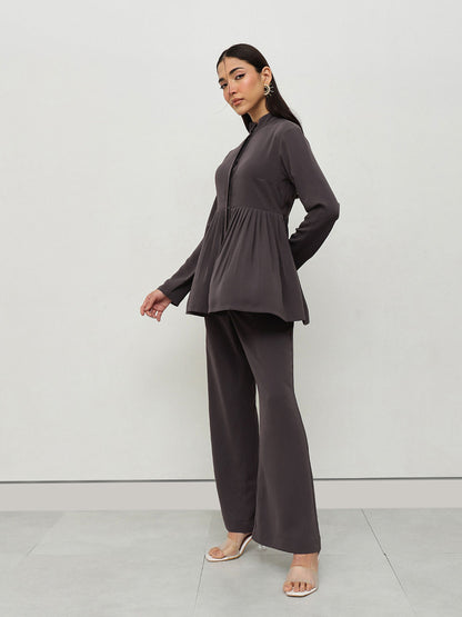 Charcoal Peplum Solid Top with Pant (Set of 2)
