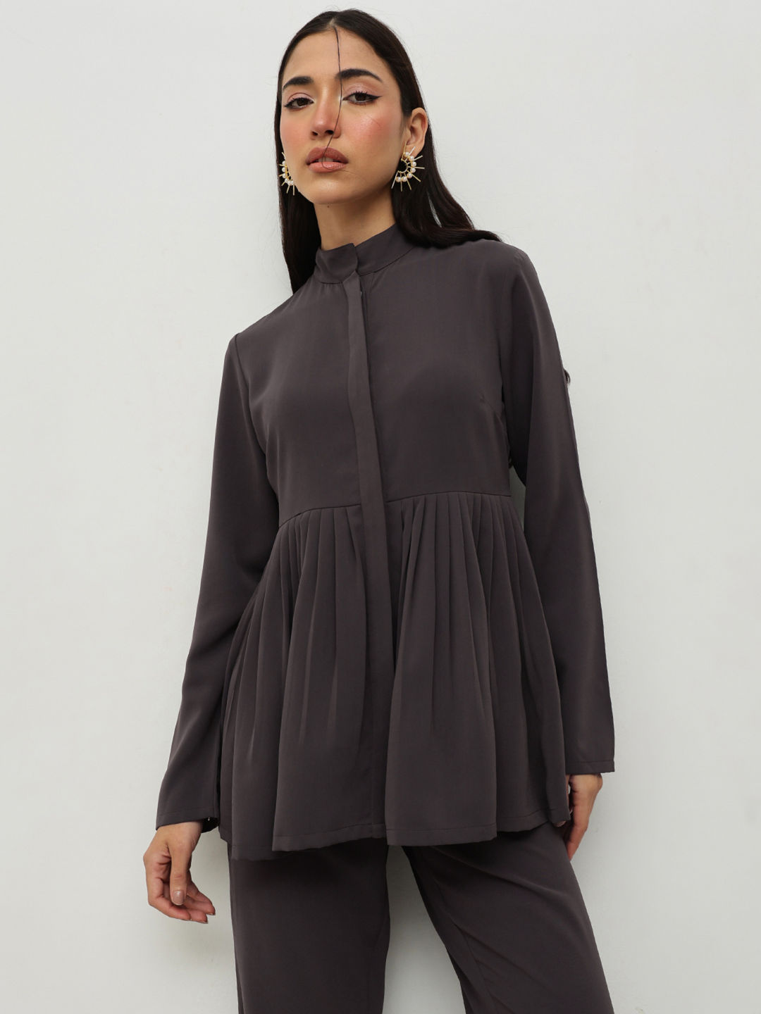 Charcoal Peplum Solid Top with Pant (Set of 2)