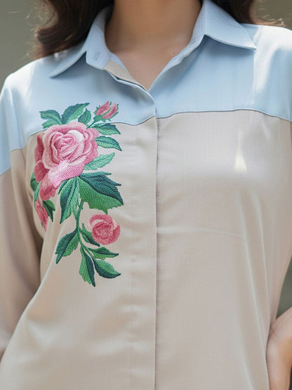 Romantic Florals Embroidered Shirt with Trousers