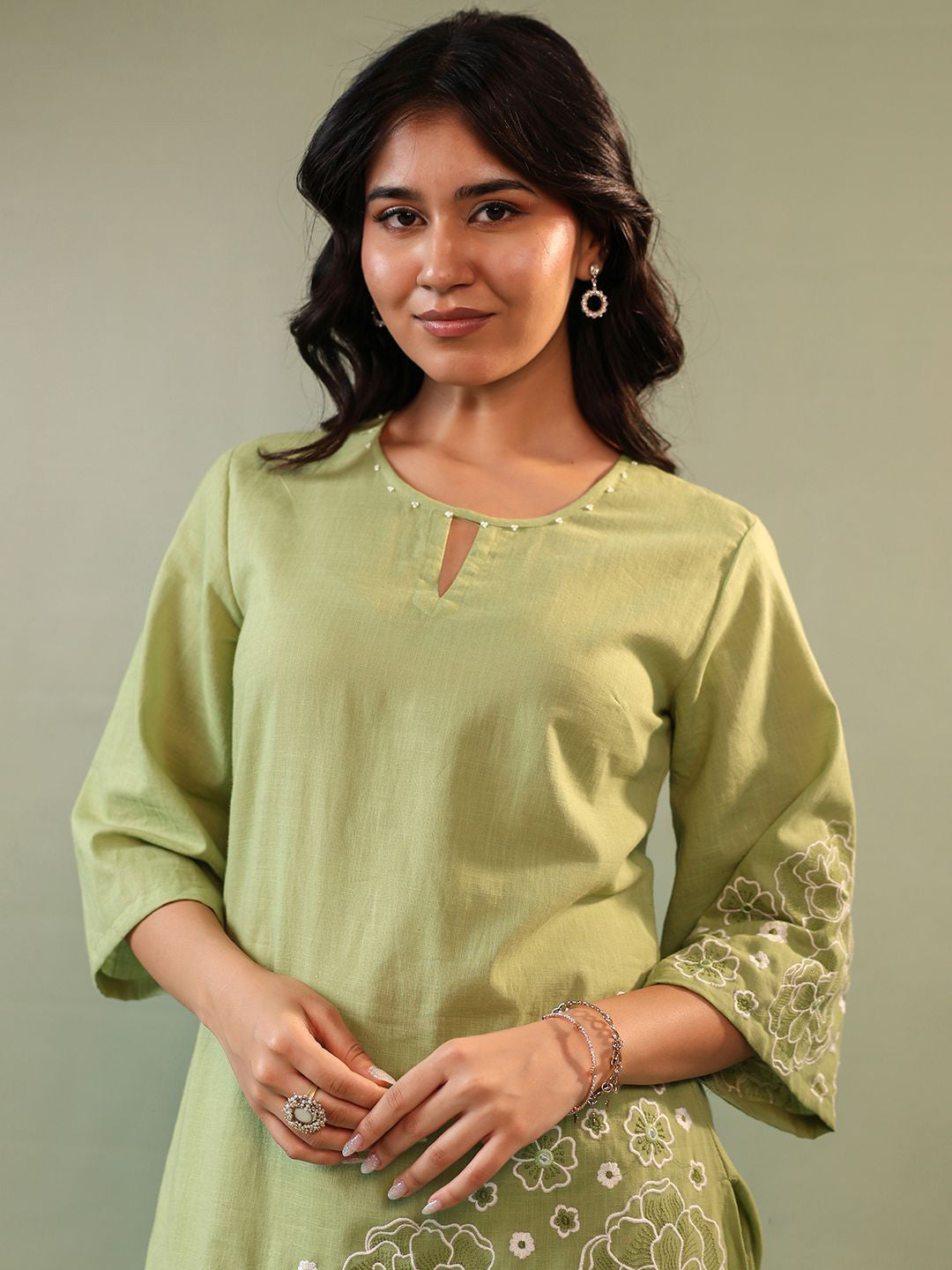 Embroidered Round Neck Top & Trouser Co-Ords
