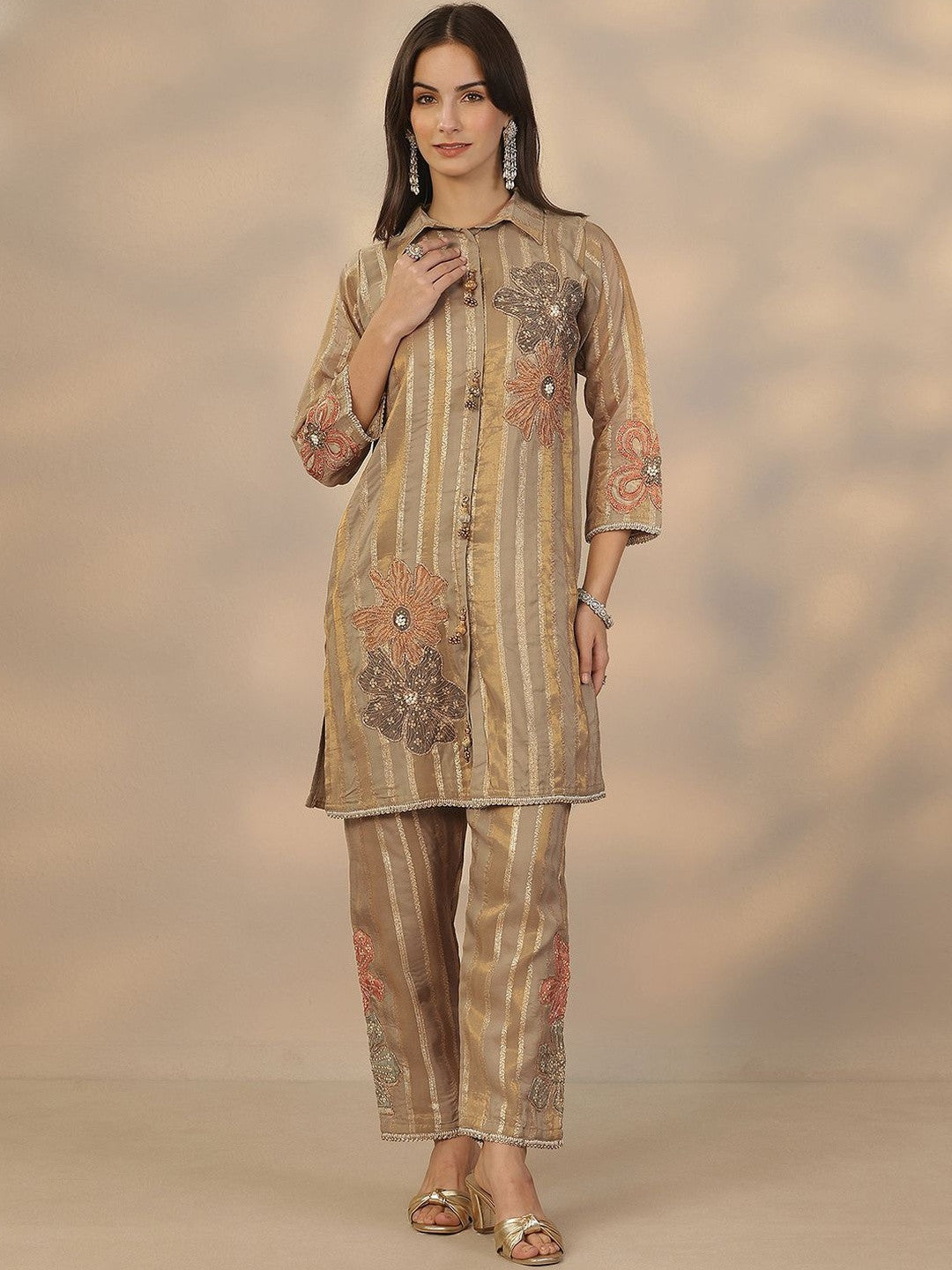 Floral Embroidered Shirt & Trousers