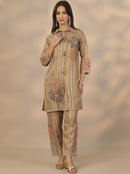 Floral Embroidered Shirt & Trousers