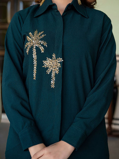 Embroidered Shirt Collar Neck Shirt With Trousers Co-Ords