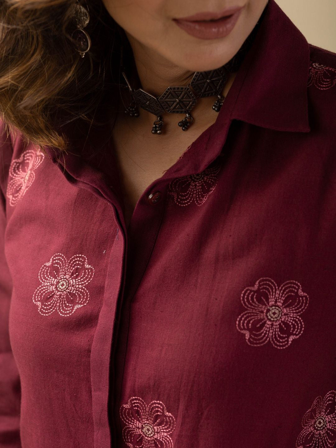 Printed Shirt Collar Shirt With Trousers