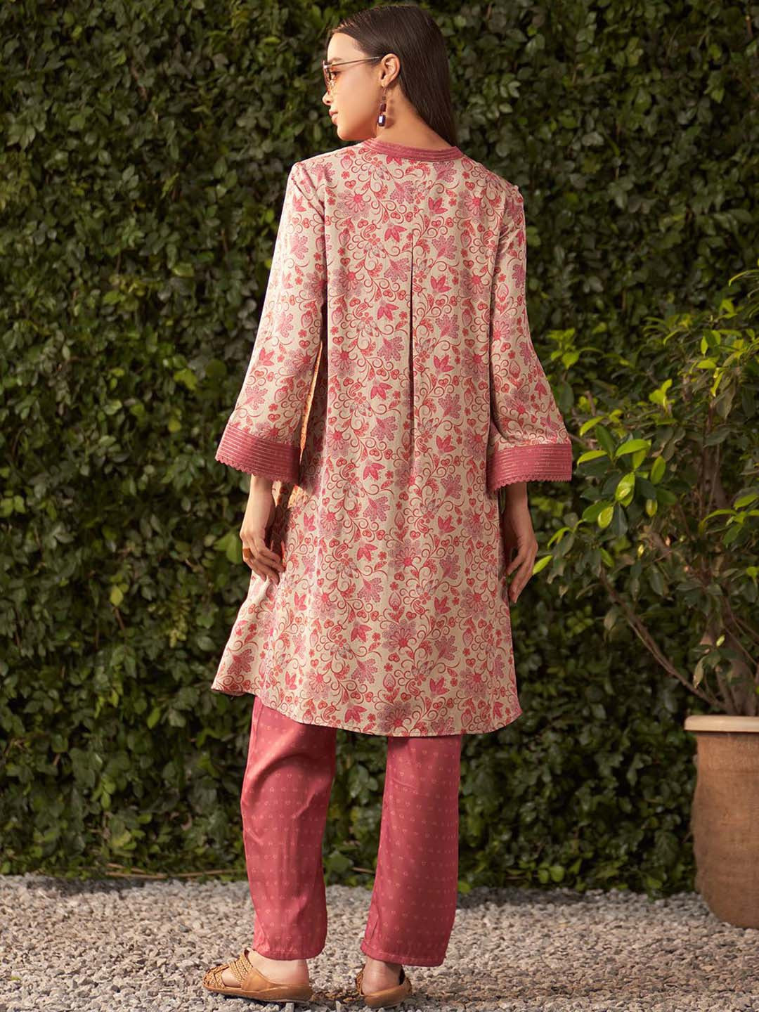 Pink Printed Satin Co-Ord Set For Women