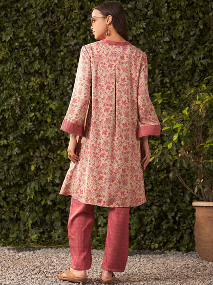 Pink Printed Satin Co-Ord Set For Women