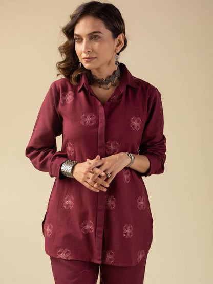 Printed Shirt Collar Shirt With Trousers