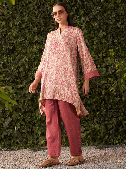 Pink Printed Satin Co-Ord Set For Women