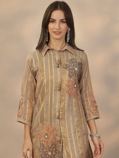 Floral Embroidered Shirt & Trousers