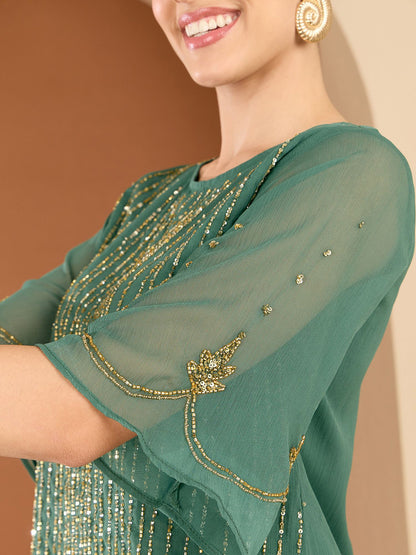 Embellished Round Neck Top & Palazzo Co-Ords