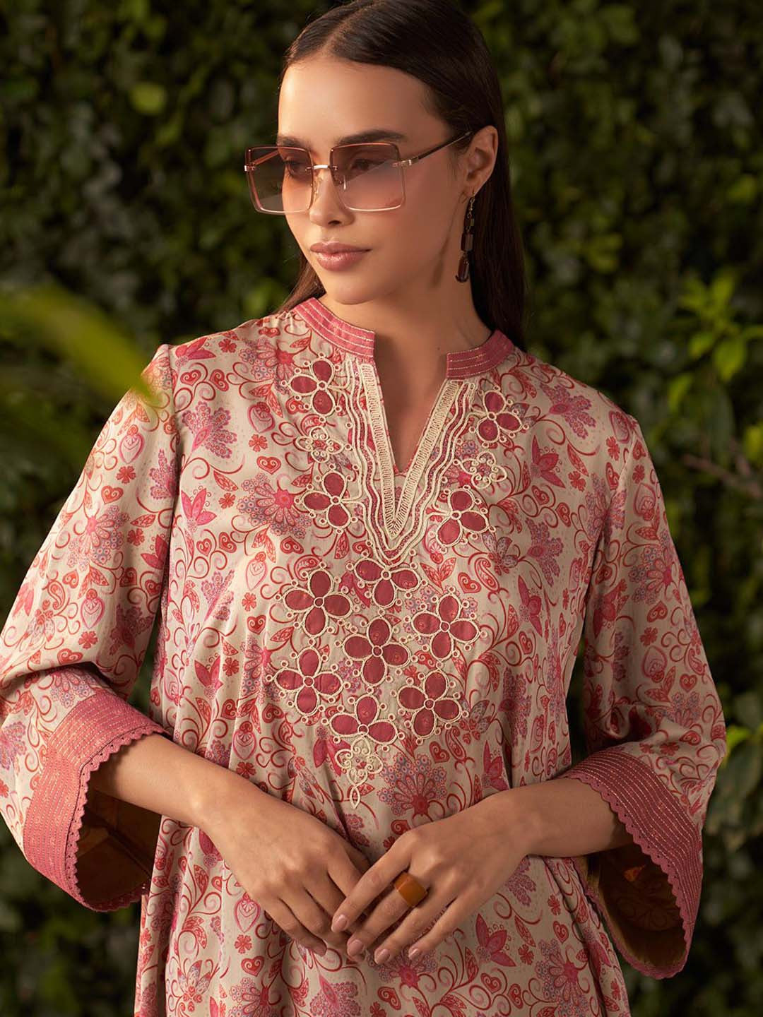 Pink Printed Satin Co-Ord Set For Women