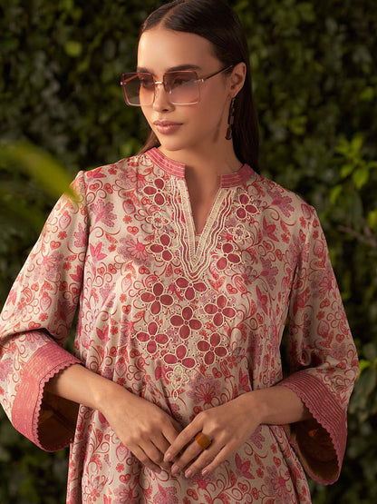 Pink Printed Satin Co-Ord Set For Women