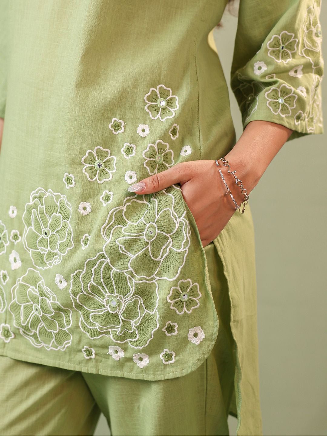 Embroidered Round Neck Top & Trouser Co-Ords