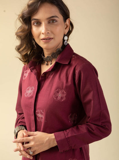 Printed Shirt Collar Shirt With Trousers