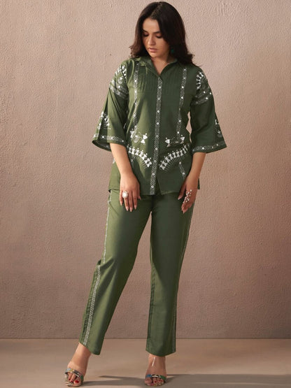 Embroidered Shirt With Trousers Co-Ords