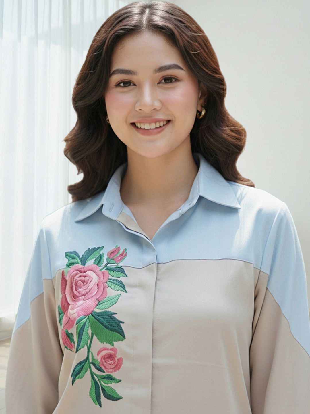 Romantic Florals Embroidered Shirt with Trousers