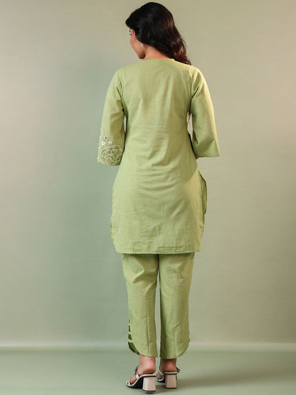 Embroidered Round Neck Top & Trouser Co-Ords