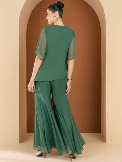 Embellished Round Neck Top & Palazzo Co-Ords