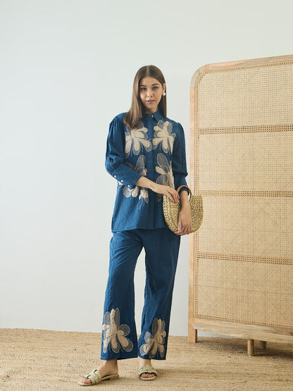 Cotton Embroidered Co-Ord Set - Teal