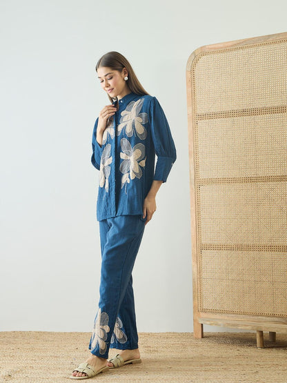 Cotton Embroidered Co-Ord Set - Teal