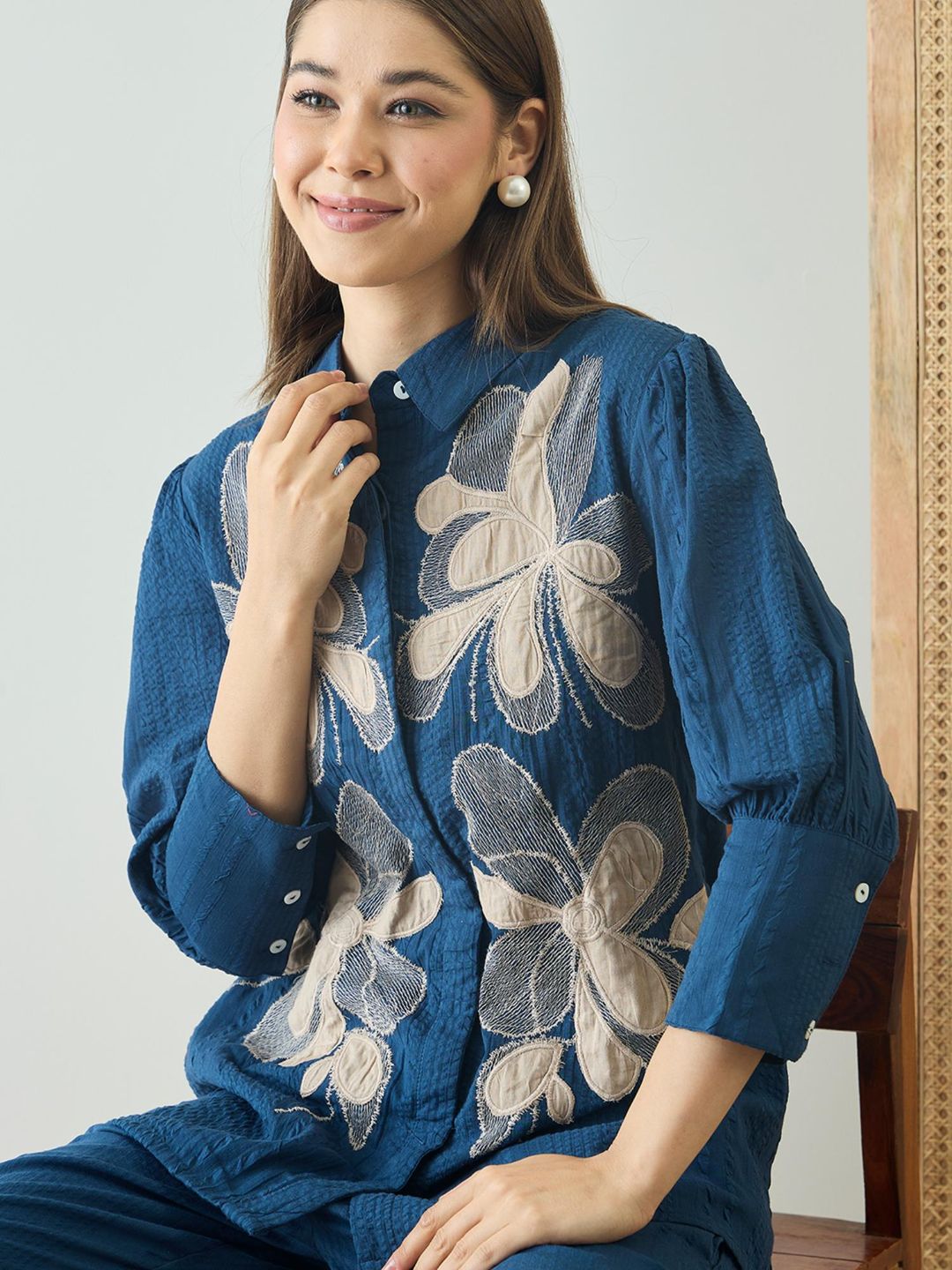 Cotton Embroidered Co-Ord Set - Teal