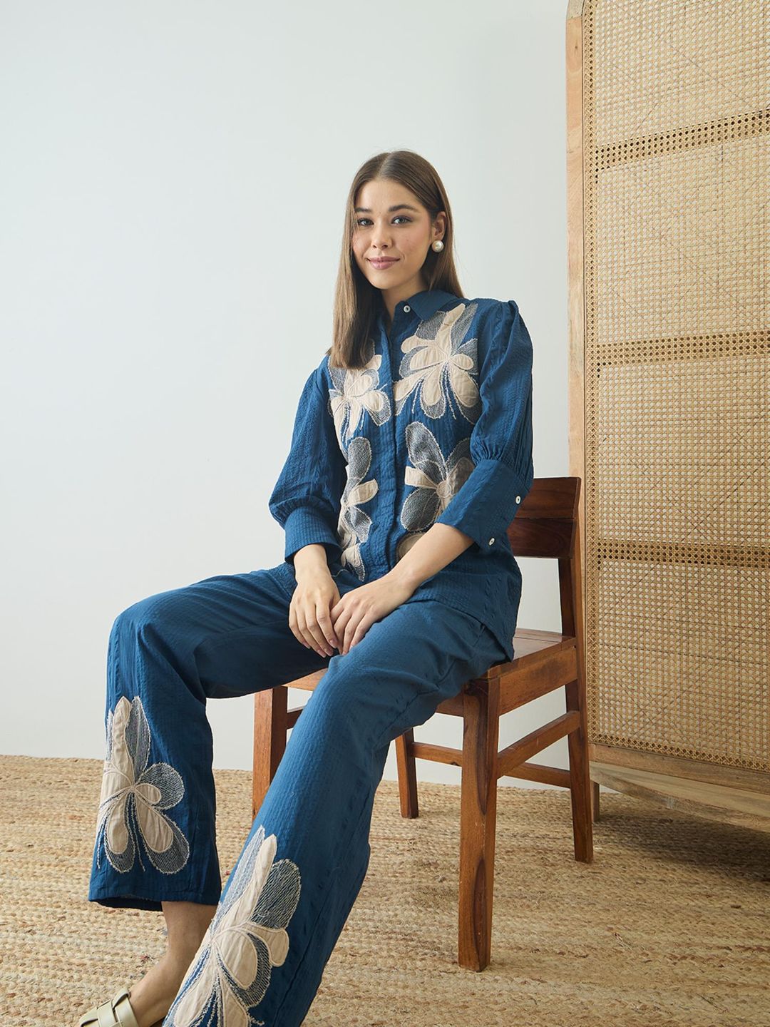 Cotton Embroidered Co-Ord Set - Teal