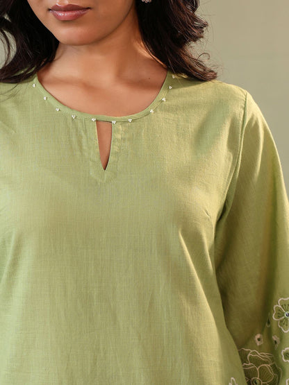 Embroidered Round Neck Top & Trouser Co-Ords