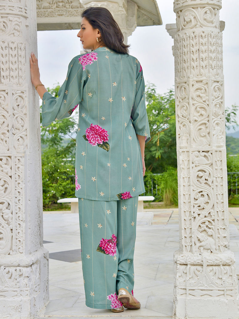 Green Printed Modal Tunic with Pants - Set of 2