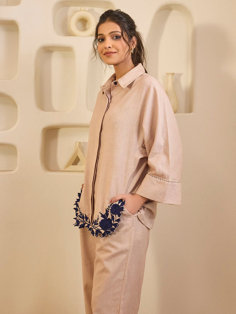 Old Rose Embroidered Cotton Tencel Co-ord Set- Set of 2