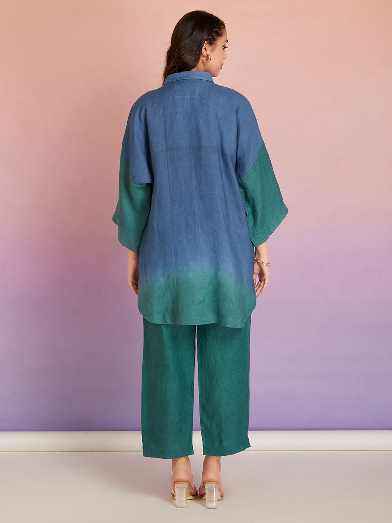 Blue Green Ombre Dyed Cotton Patch Work Co-ord Set - Set of 2
