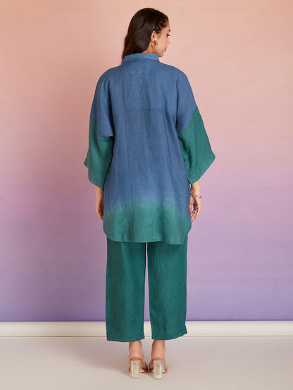 Blue Green Ombre Dyed Cotton Patch Work Co-ord Set - Set of 2