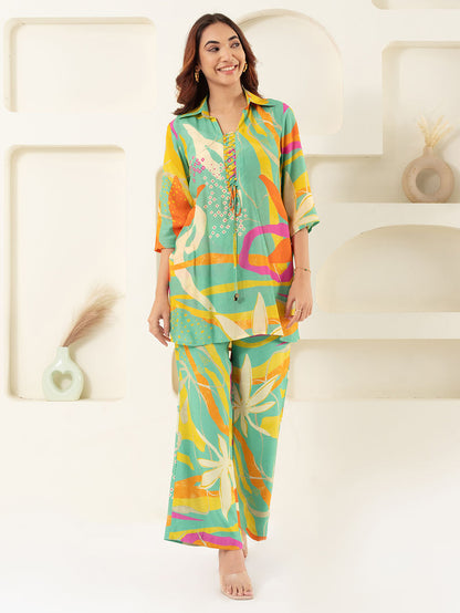 Green Printed Viscose Muslin Co-ord Set - Set of 2