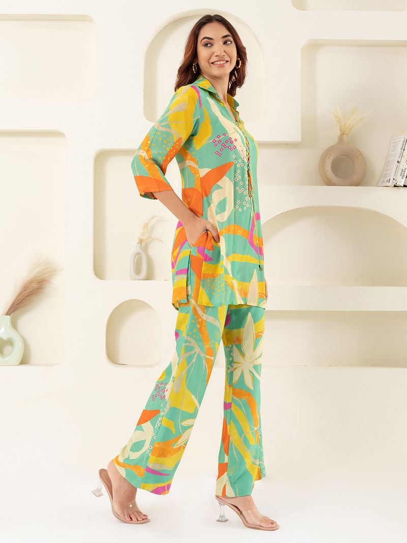 Green Printed Viscose Muslin Co-ord Set - Set of 2