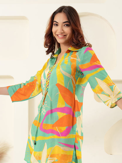 Green Printed Viscose Muslin Co-ord Set - Set of 2