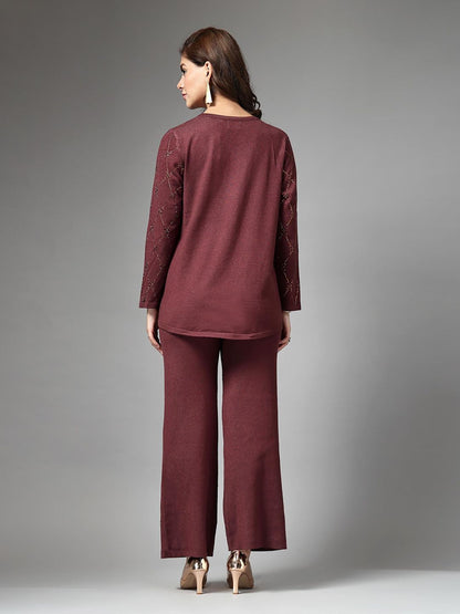 Women Embellished Co-Ord Set - Brown