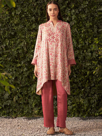 Pink Printed Satin Co-Ord Set For Women