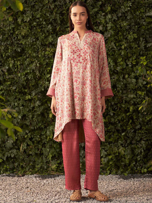 Pink Printed Satin Co-Ord Set For Women