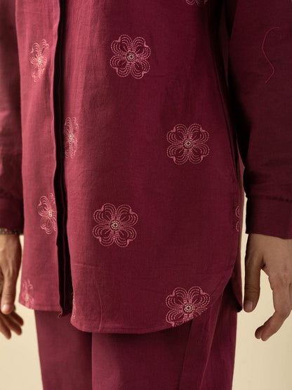 Printed Shirt Collar Shirt With Trousers