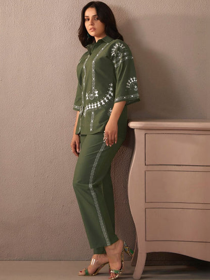 Embroidered Shirt With Trousers Co-Ords