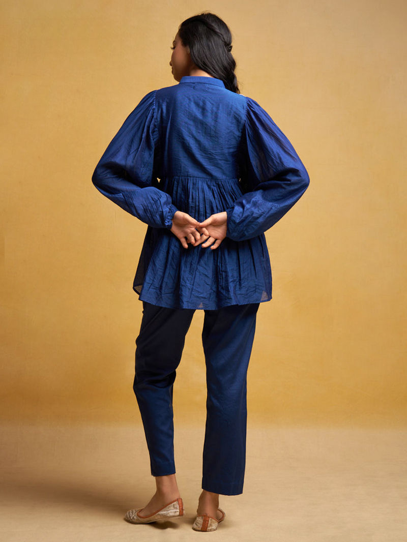 Blue Embroidered Chanderi Co-ord Set - Set of 2