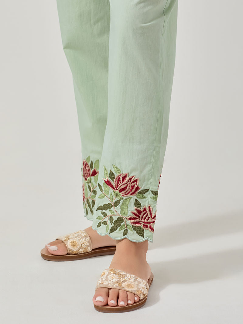 Green Embroidered Cotton Co-ord Set - Set of 2