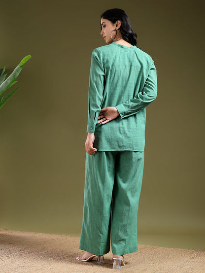 Green Cotton Slub Co-ord Set- Set of 2
