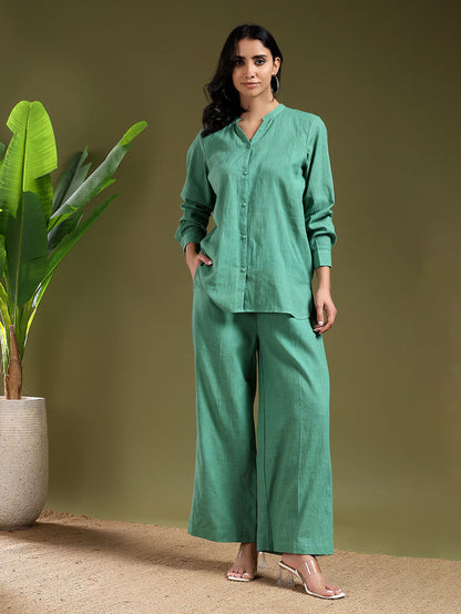 Green Cotton Slub Co-ord Set- Set of 2