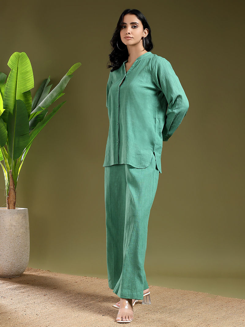 Green Cotton Slub Co-ord Set- Set of 2